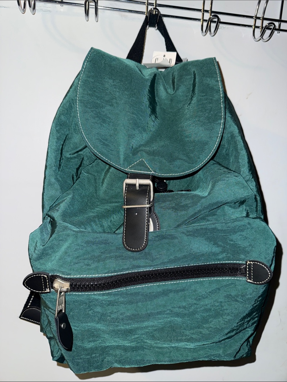 GAP Teal Green Drawstring Backpack with Front Zip Pocket
